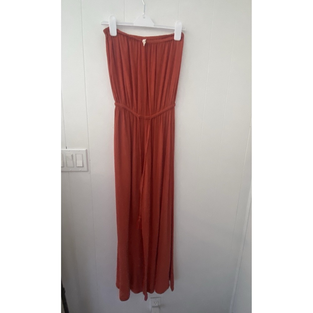 Elan Sz Small Burnt Orange Strapless Wide Leg‎ Tassel Jumpsuit Boho Festival